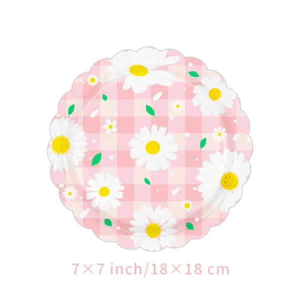 10/50pcs 7''9'' Fairy Birthday Paper Plates Pink Daisy Wildflower Paper Plates Fairy Party Girls Birthday Baby Shower Supplies - Image 5
