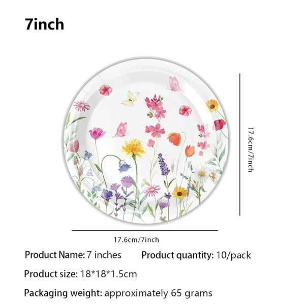 10/50pcs 7''9'' Fairy Birthday Paper Plates Pink Daisy Wildflower Paper Plates Fairy Party Girls Birthday Baby Shower Supplies - Image 2