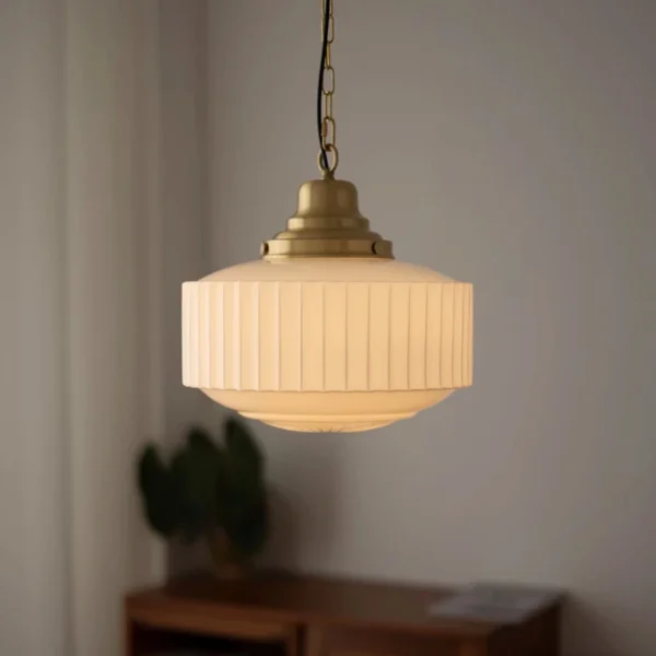 Japan White Glass Pendant Light for Bedrooms Dining Rooms Kitchens French Retro Brass Ceiling Chandelier Indoor Art Decor Light