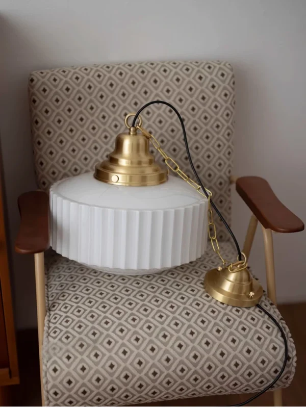 Japan White Glass Pendant Light for Bedrooms Dining Rooms Kitchens French Retro Brass Ceiling Chandelier Indoor Art Decor Light - Image 6