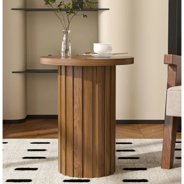 Farmhouse Pedestal End Table Round Side Table with Fluted Panel Rustic Drink Table for Small Space Living Room - Image 6