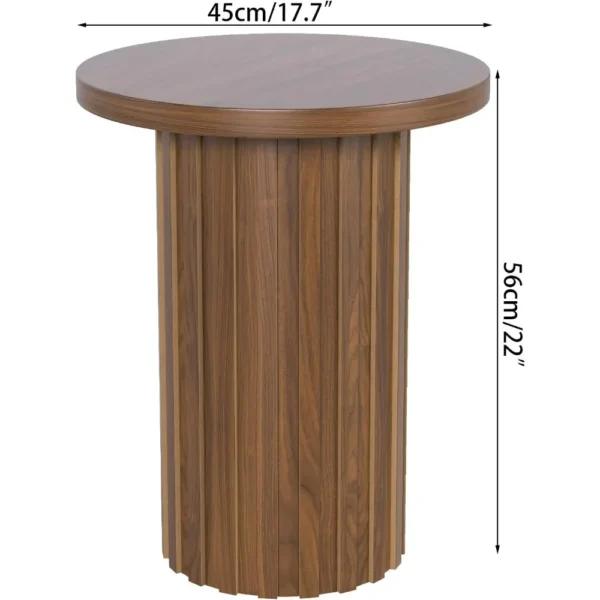 Farmhouse Pedestal End Table Round Side Table with Fluted Panel Rustic Drink Table for Small Space Living Room - Image 2