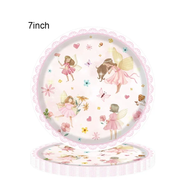 10/50pcs 7''9'' Fairy Birthday Paper Plates Pink Daisy Wildflower Paper Plates Fairy Party Girls Birthday Baby Shower Supplies - Image 3